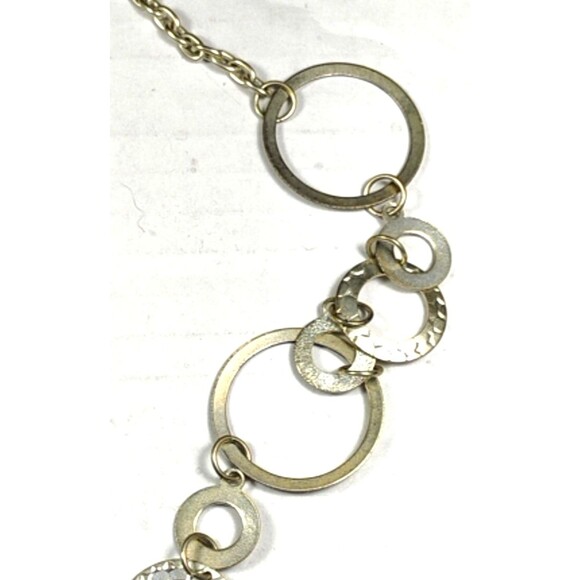 Chunky Silver Tone Statement Necklace – Geometric Circle Ring Chain Bold Jewelry - Picture 2 of 5